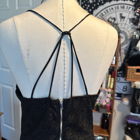 Fab’rik lace maxi dress mini slip underneath criss cross thin straps sexy slit - Picture 12 of 16